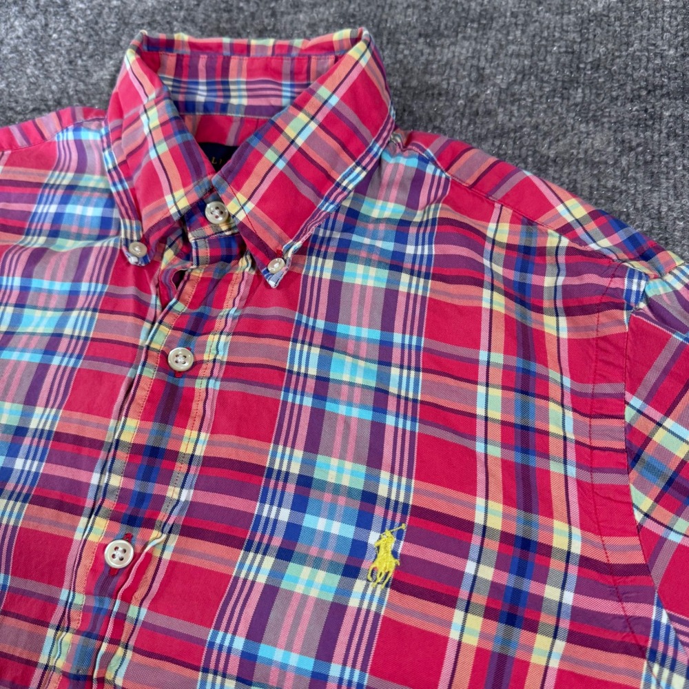 Ralph Lauren Button Down Shirt Mens S Plaid Cotton Classic Fit Pink Multi Color